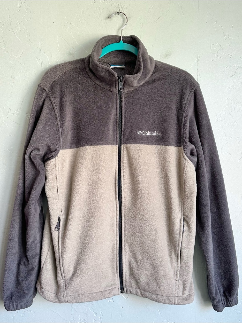 Columbia Men’s Full Zip Up Fleece Jacket Beige Gray Medium Outdoors Gorpcore